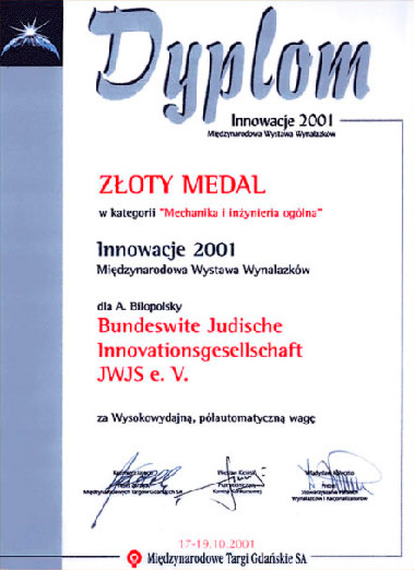 Goldmedaille Messe INNOWACJE 2001 Polen — Erfolge von Polytechnic